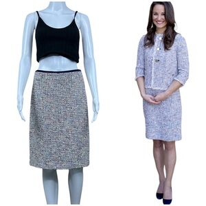 Tory Burch Emma Tweed Pencil Skirt Sz 6 Knee Length Blue Preppy QuietLuxury